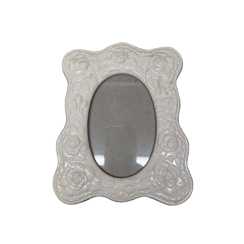 Terragrafics Vintage 80s Ceramic Picture Frame Rose Floral Cottagecore Ornate